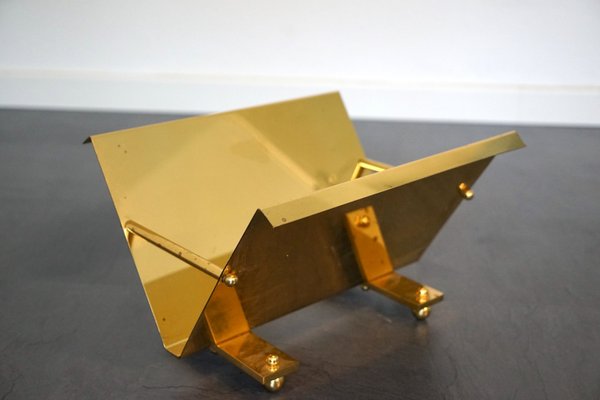 Postmodern Brass Magazine Rack, 1960s-CIP-2024439