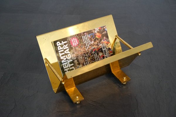 Postmodern Brass Magazine Rack, 1960s-CIP-2024439