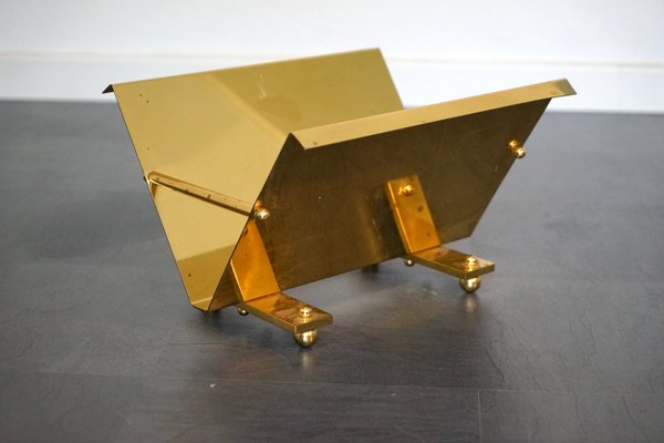 Postmodern Brass Magazine Rack, 1960s-CIP-2024439