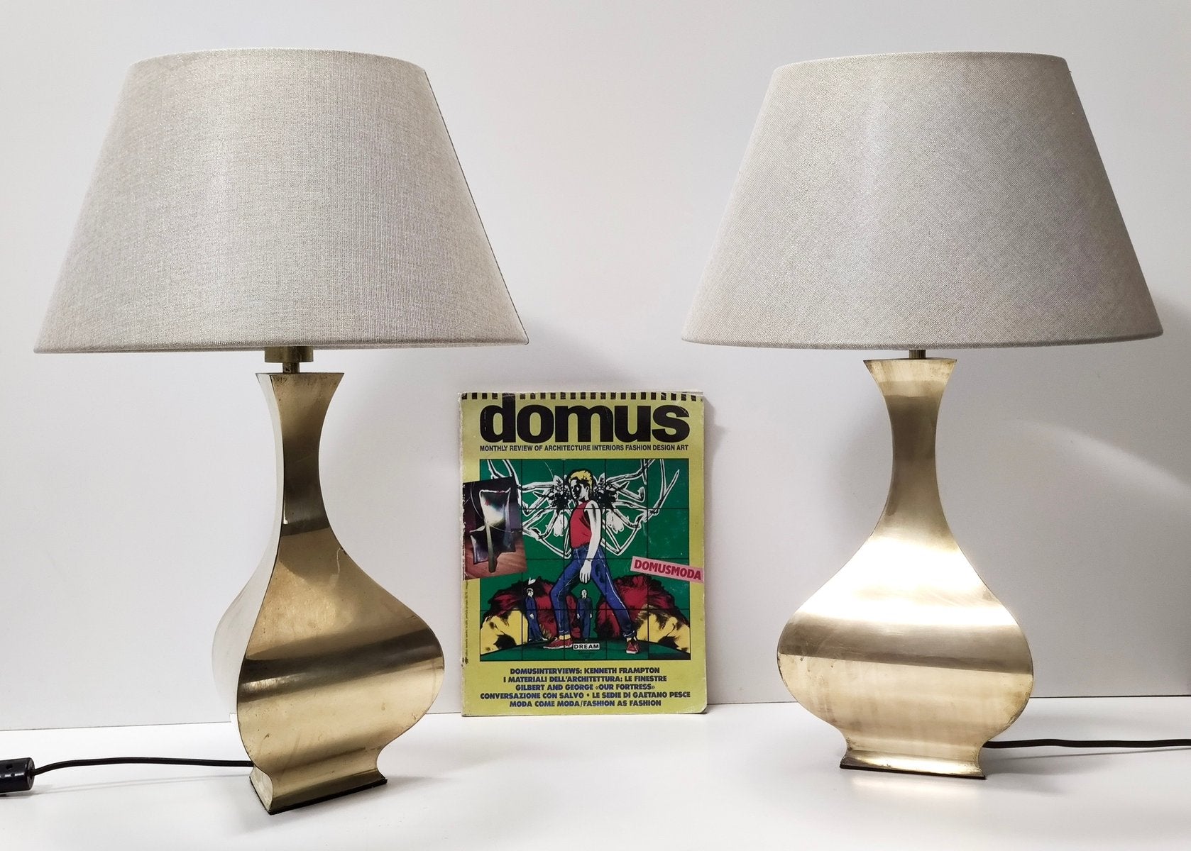 Postmodern Brass Table Lamps attributed to Montagna Grillo and Tonello, Italy, 1970s, Set of 2