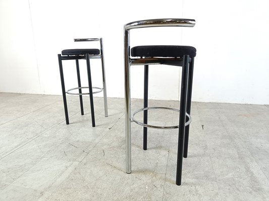 Postmodern Chrome and Metal Bar Stools, 1980s, Set of 2-IRH-1776691