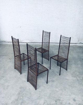 Postmodern Design Handcrafted Iron High Back Chair Set, 1980s, Set of 4-RQV-1352661