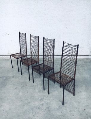 Postmodern Design Handcrafted Iron High Back Chair Set, 1980s, Set of 4-RQV-1352661