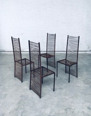 Postmodern Design Handcrafted Iron High Back Chair Set, 1980s, Set of 4-RQV-1352661