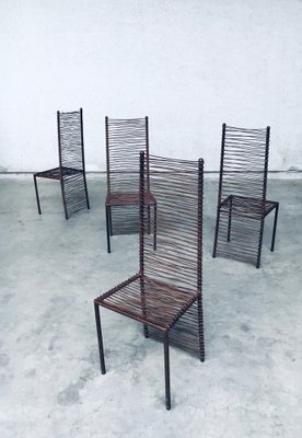 Postmodern Design Handcrafted Iron High Back Chair Set, 1980s, Set of 4-RQV-1352661