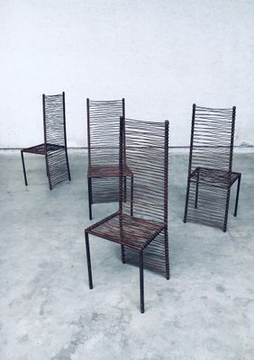 Postmodern Design Handcrafted Iron High Back Chair Set, 1980s, Set of 4-RQV-1352661