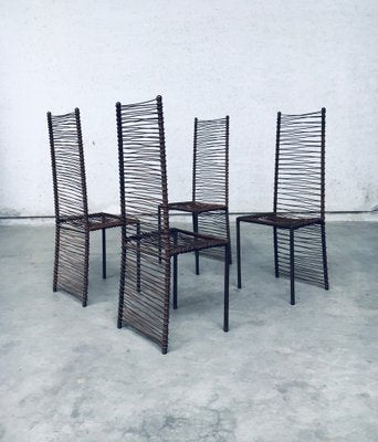 Postmodern Design Handcrafted Iron High Back Chair Set, 1980s, Set of 4-RQV-1352661