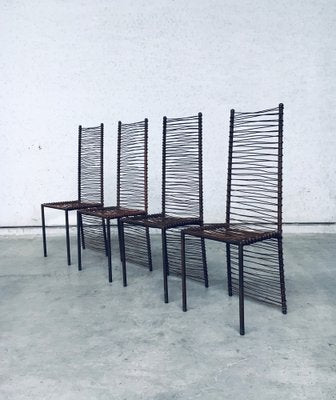 Postmodern Design Handcrafted Iron High Back Chair Set, 1980s, Set of 4-RQV-1352661