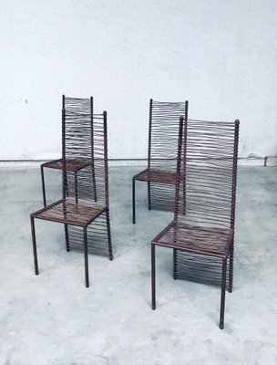 Postmodern Design Handcrafted Iron High Back Chair Set, 1980s, Set of 4-RQV-1352661