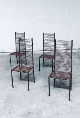 Postmodern Design Handcrafted Iron High Back Chair Set, 1980s, Set of 4-RQV-1352661