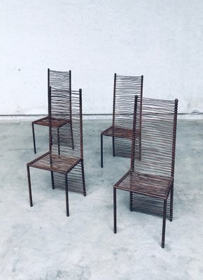 Postmodern Design Handcrafted Iron High Back Chair Set, 1980s, Set of 4-RQV-1352661