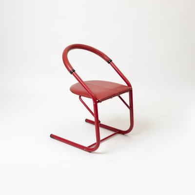 Postmodern Dining Chairs in Red Lacquered Metal and Leatherette, Italy, 1980s, Set of 4-IVW-2036195