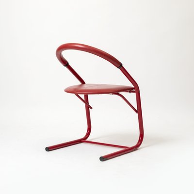 Postmodern Dining Chairs in Red Lacquered Metal and Leatherette, Italy, 1980s, Set of 4-IVW-2036195