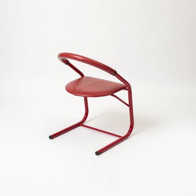 Postmodern Dining Chairs in Red Lacquered Metal and Leatherette, Italy, 1980s, Set of 4-IVW-2036195