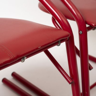 Postmodern Dining Chairs in Red Lacquered Metal and Leatherette, Italy, 1980s, Set of 4-IVW-2036195