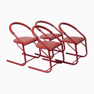 Postmodern Dining Chairs in Red Lacquered Metal and Leatherette, Italy, 1980s, Set of 4-IVW-2036195