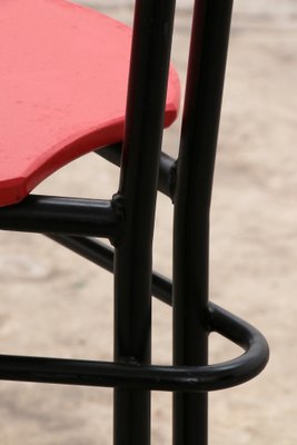 Postmodern Dining Table Chairs with Red Seat, 1990s, Set of 6-EZZ-1821975