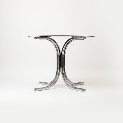 Postmodern Dining Table in Chromed Steel and Smoked Glass, Italy, 1970s-IVW-2036182