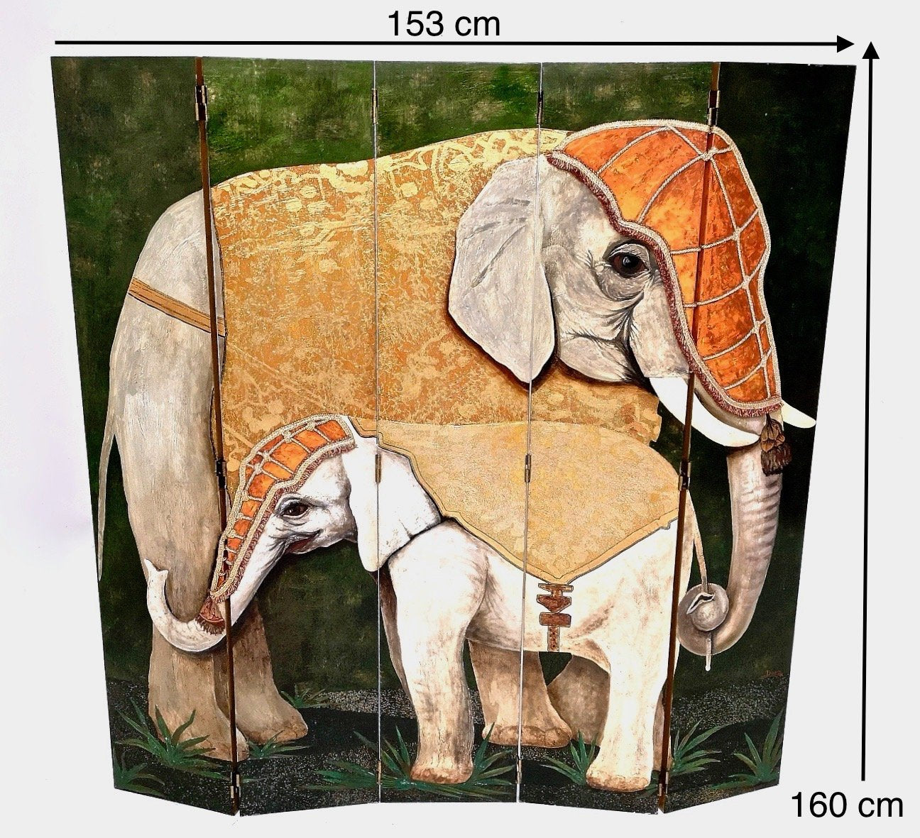 Postmodern Five-Panel Room Divider by Doro with Two Asiatic Elephants, Italy, 1980s