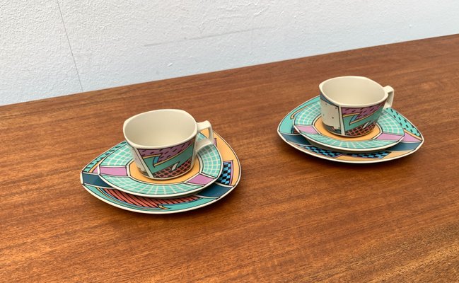 Postmodern Flash One Series Coffee Service Plates, Cups, Saucers by Dorothy Hafner for Rosenthal, 1980s, Set of 6-UAH-1313813