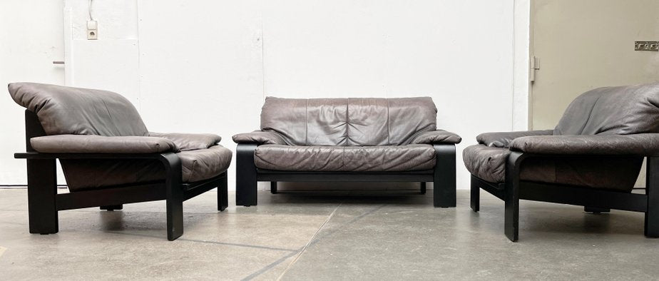 Postmodern German Brutalist Lounge Armchairs and Sofa by Rolf Benz for Musterring, 1990s, Set of 3-UAH-1618112