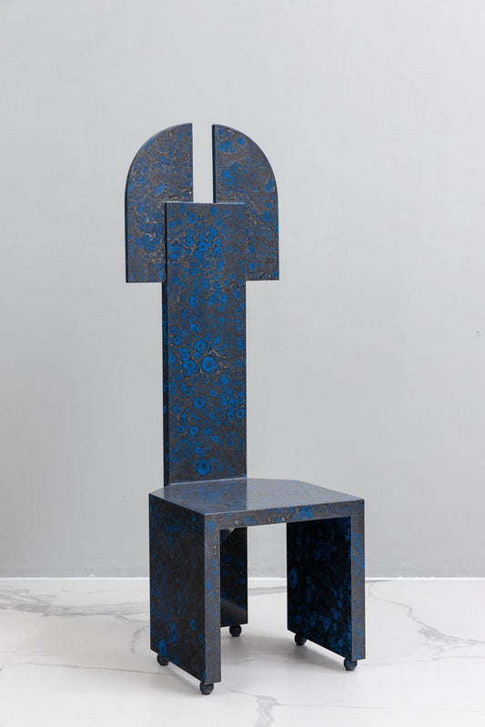 Postmodern High-Back Blue Chair, 1980s