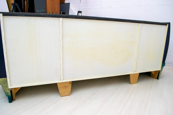 Postmodern Italian Blue Lacquer and Black Marble Sideboard from DBM, 1980s-FER-677197