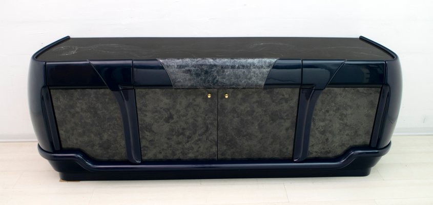 Postmodern Italian Blue Lacquer and Black Marble Sideboard from DBM, 1980s-FER-677197