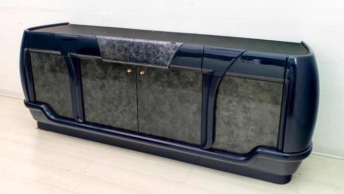 Postmodern Italian Blue Lacquer and Black Marble Sideboard from DBM, 1980s-FER-677197