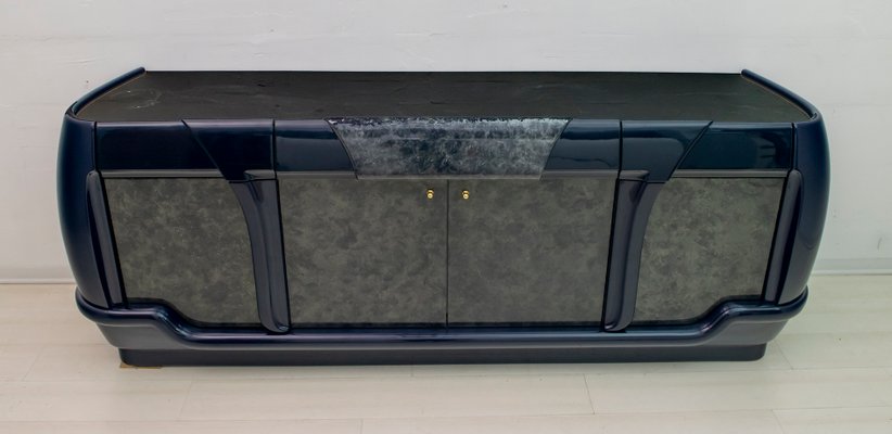 Postmodern Italian Blue Lacquer and Black Marble Sideboard from DBM, 1980s-FER-677197