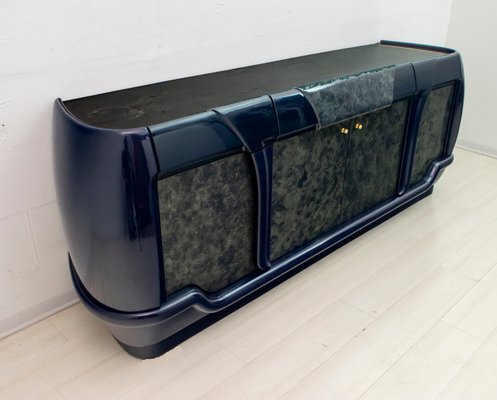 Postmodern Italian Blue Lacquer and Black Marble Sideboard from DBM, 1980s-FER-677197