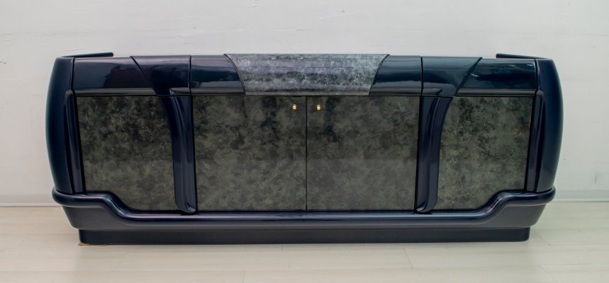 Postmodern Italian Blue Lacquer and Black Marble Sideboard from DBM, 1980s-FER-677197