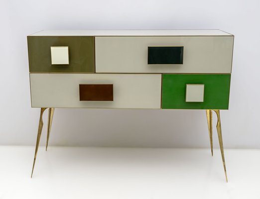 Postmodern Italian Chest in Colored Glass and Brass, 1980s-FER-1744330