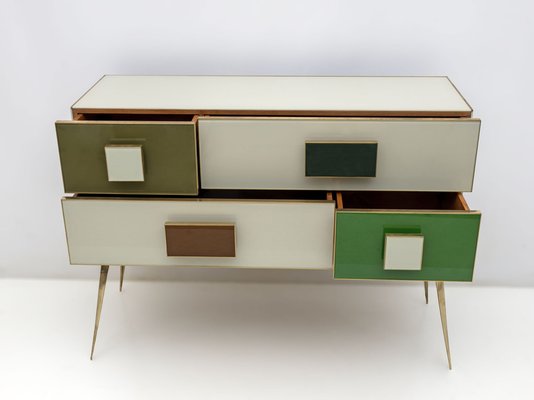 Postmodern Italian Chest in Colored Glass and Brass, 1980s-FER-1744330