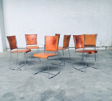 Postmodern Italian Design Leather Dining Chair Set by Segis, 1990s, Set of 7-RQV-1094433