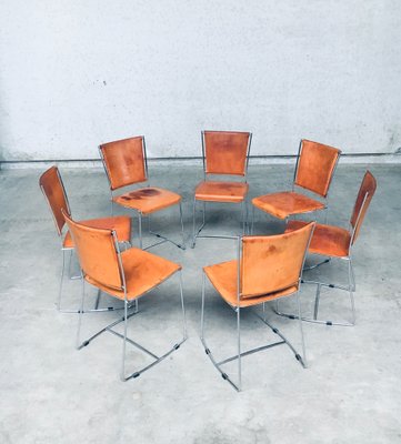 Postmodern Italian Design Leather Dining Chair Set by Segis, 1990s, Set of 7-RQV-1094433