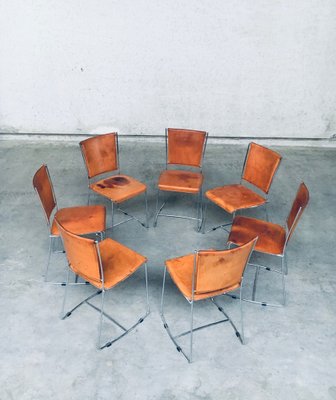 Postmodern Italian Design Leather Dining Chair Set by Segis, 1990s, Set of 7-RQV-1094433