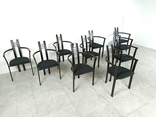 Postmodern Italian Dining Chairs with Armrests, 1980s, Set of 10-IRH-1806910