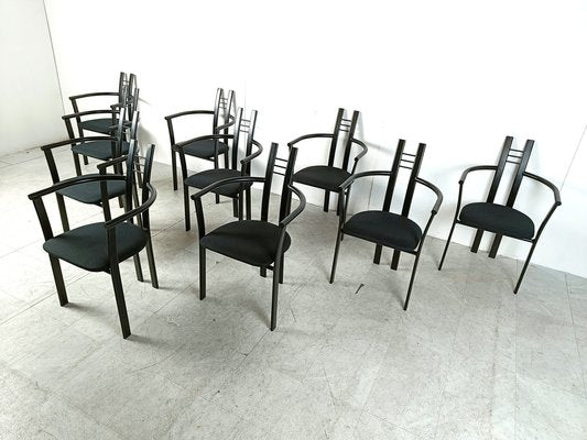 Postmodern Italian Dining Chairs with Armrests, 1980s, Set of 10-IRH-1806910