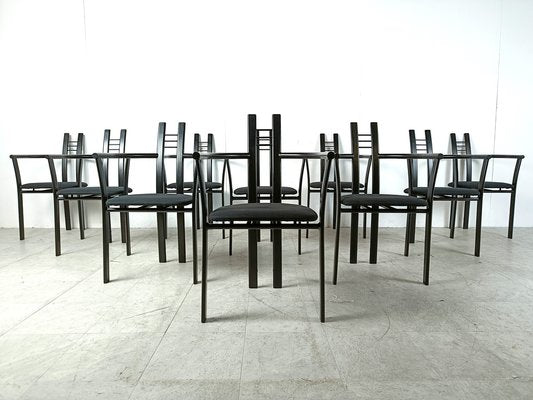 Postmodern Italian Dining Chairs with Armrests, 1980s, Set of 10-IRH-1806910