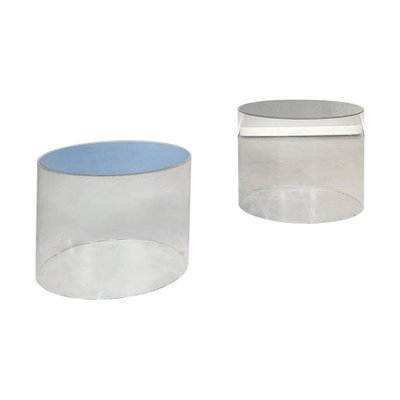 Postmodern Italian Grey and Blue Acrylic Glass Cylindrical Coffee Tables, 2000s, Set of 2-GDD-1385870