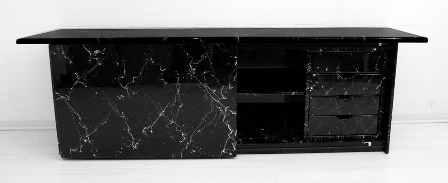 Postmodern Italian Lacquered Wood and Black Marble Sideboard, 1980s-FER-635654