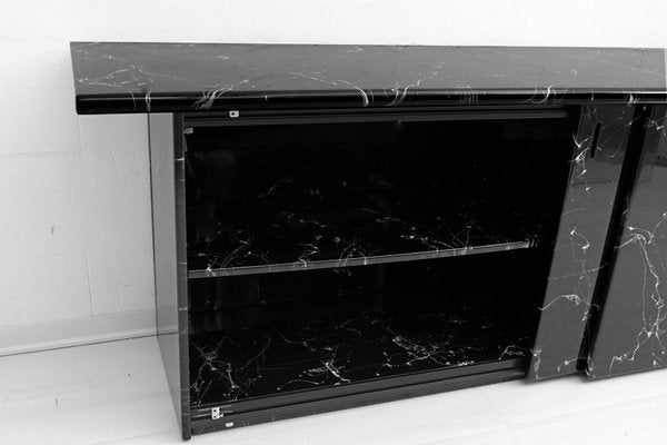 Postmodern Italian Lacquered Wood and Black Marble Sideboard, 1980s-FER-635654