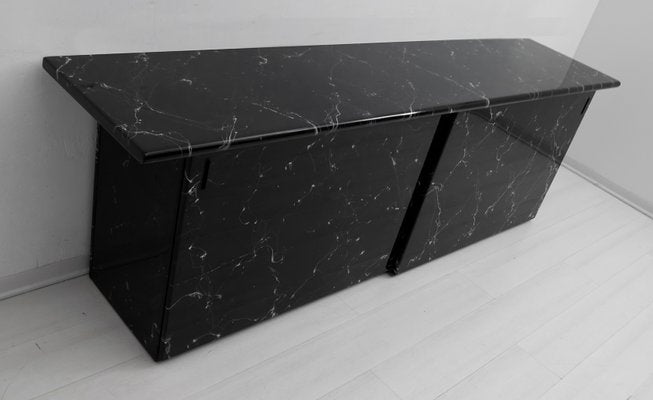 Postmodern Italian Lacquered Wood and Black Marble Sideboard, 1980s-FER-635654