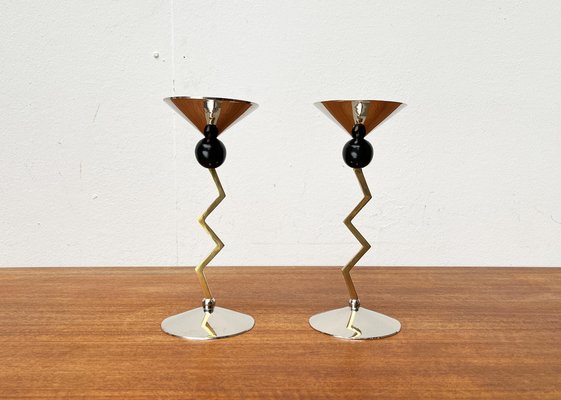 Postmodern Italian Metal Candleholders, 1980s, Set of 2-UAH-1725101