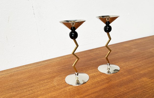 Postmodern Italian Metal Candleholders, 1980s, Set of 2-UAH-1725101