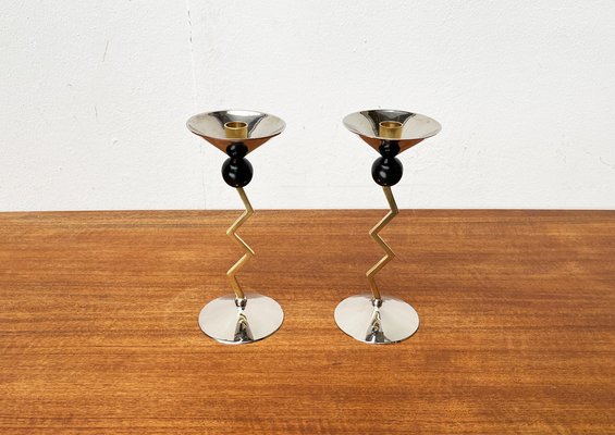 Postmodern Italian Metal Candleholders, 1980s, Set of 2-UAH-1725101