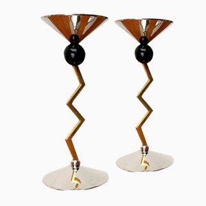 Postmodern Italian Metal Candleholders, 1980s, Set of 2-UAH-1725101