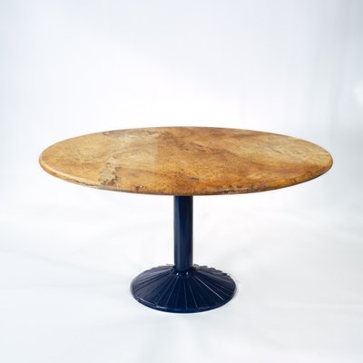 Postmodern Italian Zanotta Round Marble Dining Table with Blue Steel Leg by Roberto Barbieri, 1980s-NQU-1758691