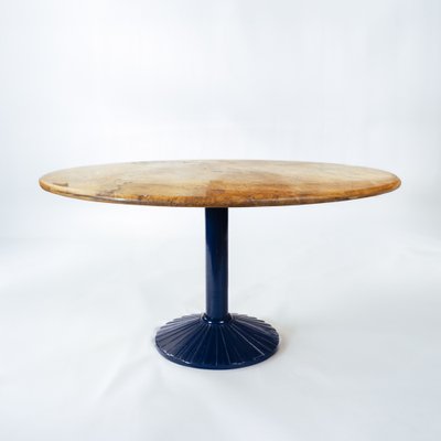 Postmodern Italian Zanotta Round Marble Dining Table with Blue Steel Leg by Roberto Barbieri, 1980s-NQU-1758691